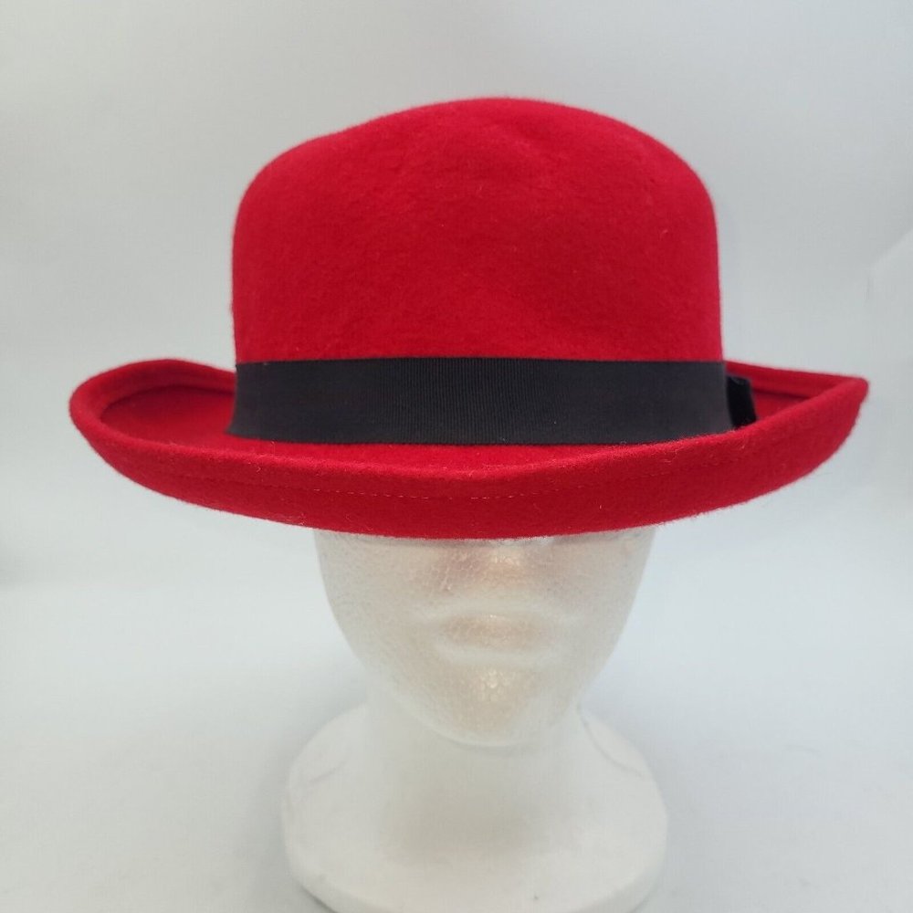 Vintage Arlin Womens Winter Fashion Hat Red Wool One Size Black Ribbon Band Bow